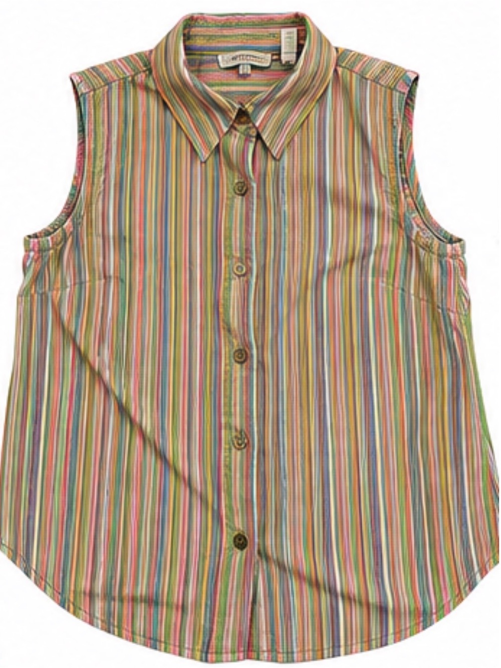 Gap late 90s/early 2000s Sleeveless Striped Button-Up Shirt in Green and Pink